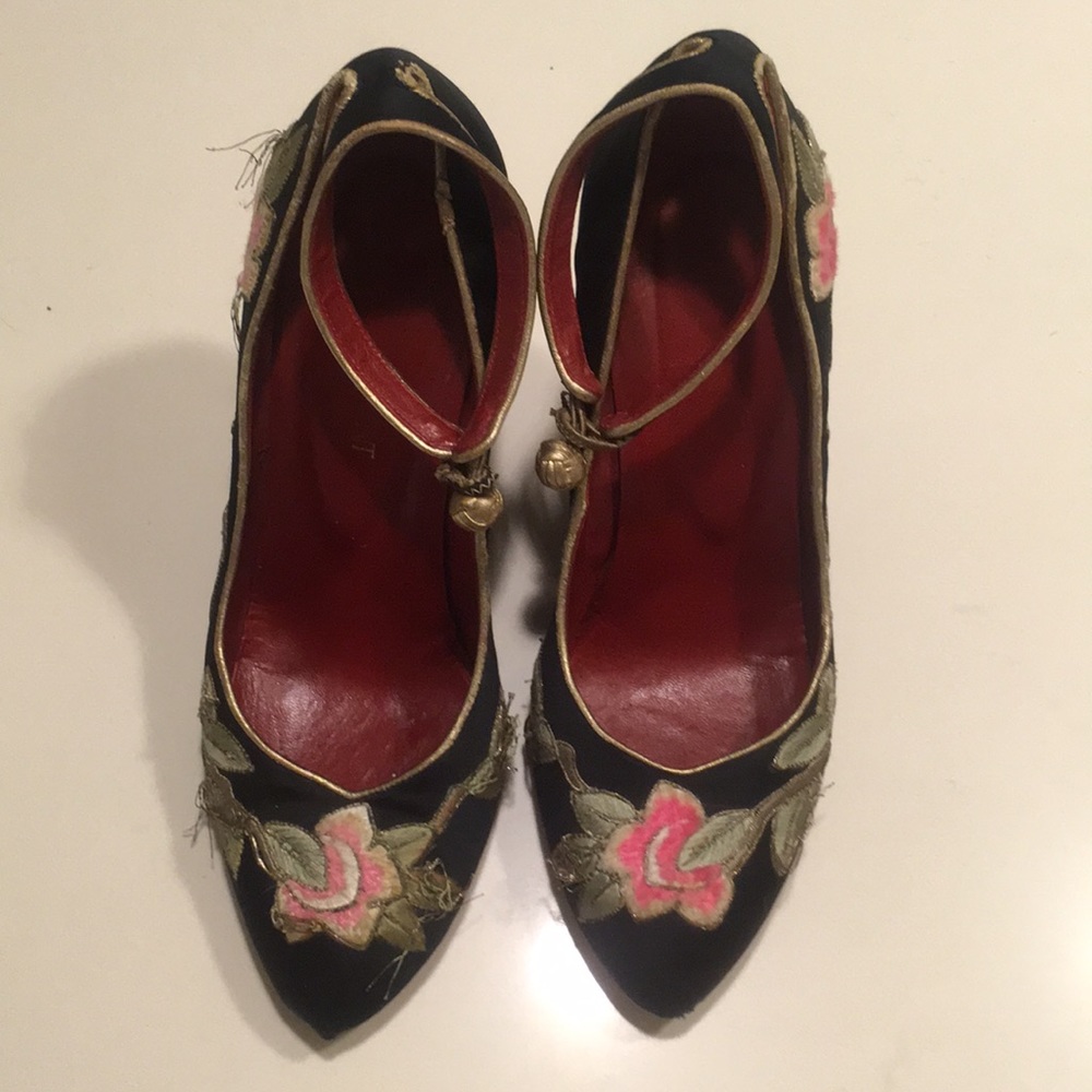 Saint Laurent Embroidered Red Patent Leather Wedge